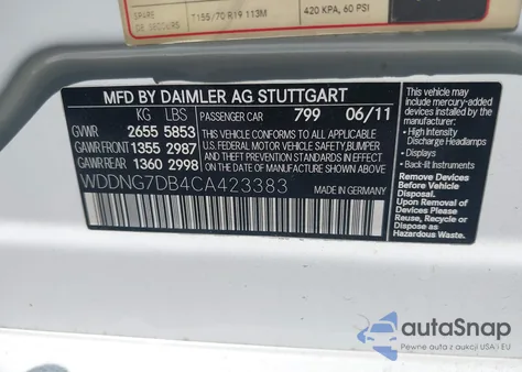 2012 Mercedes-Benz S 550 z USA, uszkodzony, nr VIN WDDNG7DB4CA423383